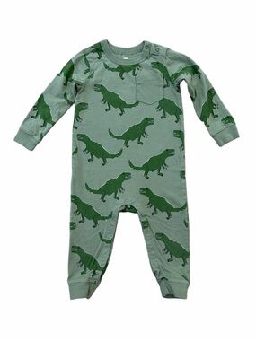 Tea Collection Size 18-24 Months Long Sleeve Pocket Romper Green Stomping Dinos